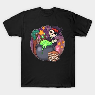 Skeleton Witch with cauldron T-Shirt